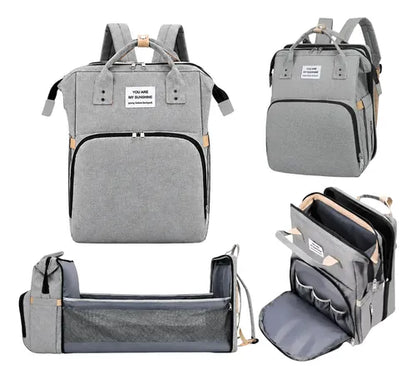 Mochila Maternal Multifunción con Cuna Cambiador y Bolsillos Térmicos – Gris