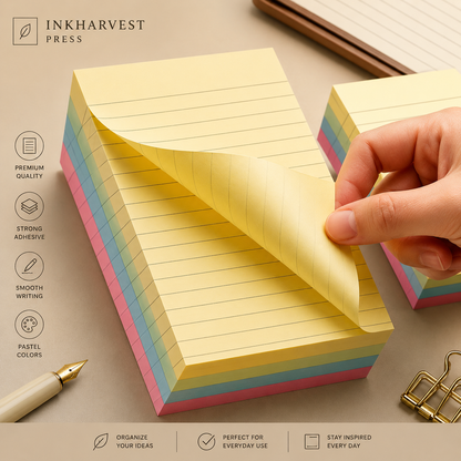 200-Sheet Lined Sticky Notes – 4 Pastel Colors Self-Adhesive Memo Pad for Office, School & Home