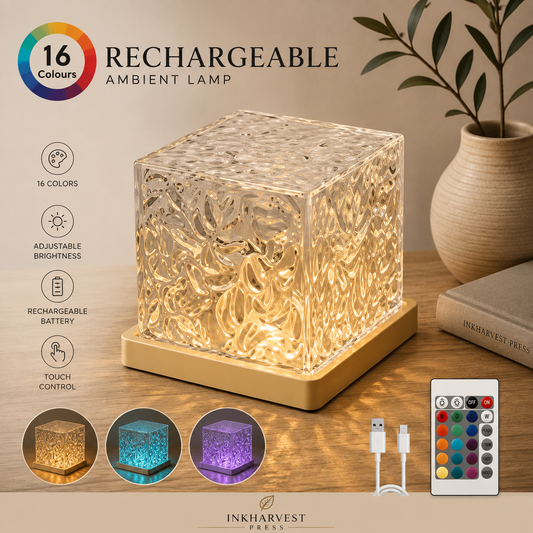 Rechargeable RGB Crystal Night Light – 16 Colors LED Ambient Table Lamp with Remote Control, Ocean Wave & Aurora Mood Light for Bedroom, Living Room & Home Decor
