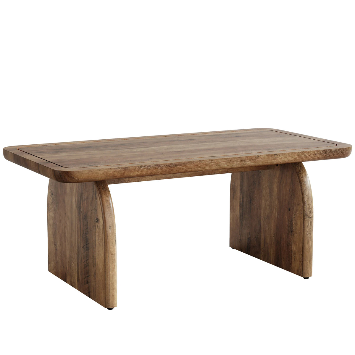 US Local 47 Inch Farmhouse Rectangular Coffee Table Wooden Rounded Corners Modern Low Center Side Table for Living Room