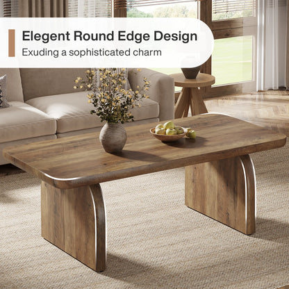 US Local 47 Inch Farmhouse Rectangular Coffee Table Wooden Rounded Corners Modern Low Center Side Table for Living Room
