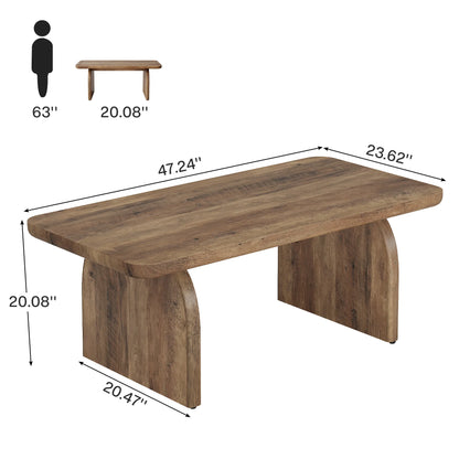 US Local 47 Inch Farmhouse Rectangular Coffee Table Wooden Rounded Corners Modern Low Center Side Table for Living Room
