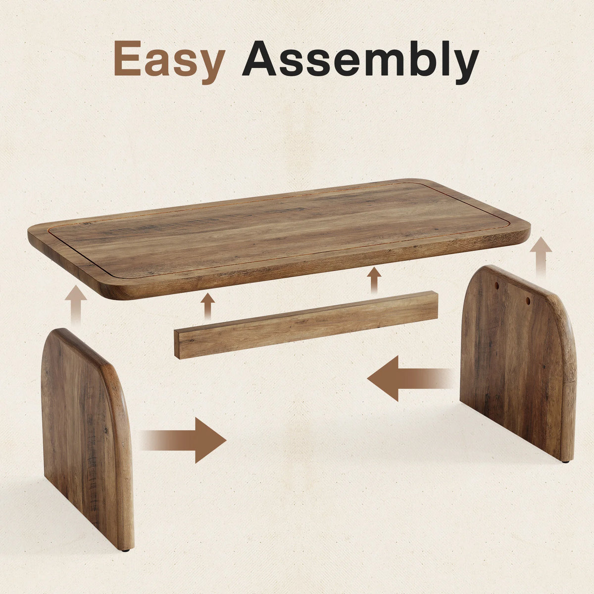 US Local 47 Inch Farmhouse Rectangular Coffee Table Wooden Rounded Corners Modern Low Center Side Table for Living Room