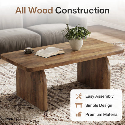 US Local 47 Inch Farmhouse Rectangular Coffee Table Wooden Rounded Corners Modern Low Center Side Table for Living Room