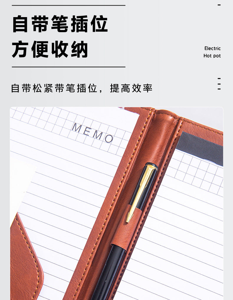 A4 Folder Magnetic Multifunctional Folder Leather Manager Folder Business Sales Negotiation Contract Folder Custom Logo