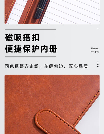 A4 Folder Magnetic Multifunctional Folder Leather Manager Folder Business Sales Negotiation Contract Folder Custom Logo