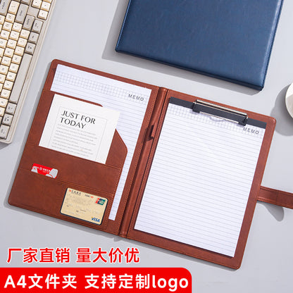 A4 Folder Magnetic Multifunctional Folder Leather Manager Folder Business Sales Negotiation Contract Folder Custom Logo