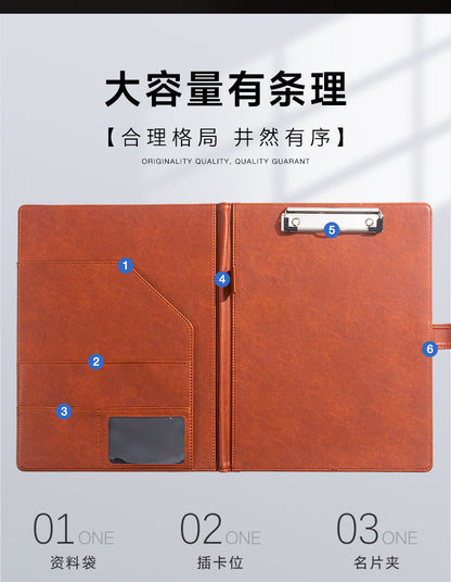 A4 Folder Magnetic Multifunctional Folder Leather Manager Folder Business Sales Negotiation Contract Folder Custom Logo