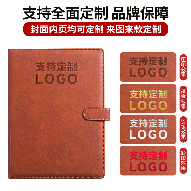 A4 Folder Magnetic Multifunctional Folder Leather Manager Folder Business Sales Negotiation Contract Folder Custom Logo