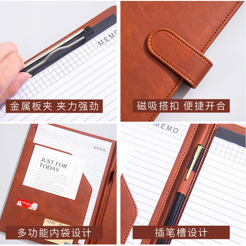 A4 Folder Magnetic Multifunctional Folder Leather Manager Folder Business Sales Negotiation Contract Folder Custom Logo