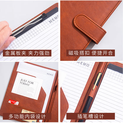 A4 Folder Magnetic Multifunctional Folder Leather Manager Folder Business Sales Negotiation Contract Folder Custom Logo