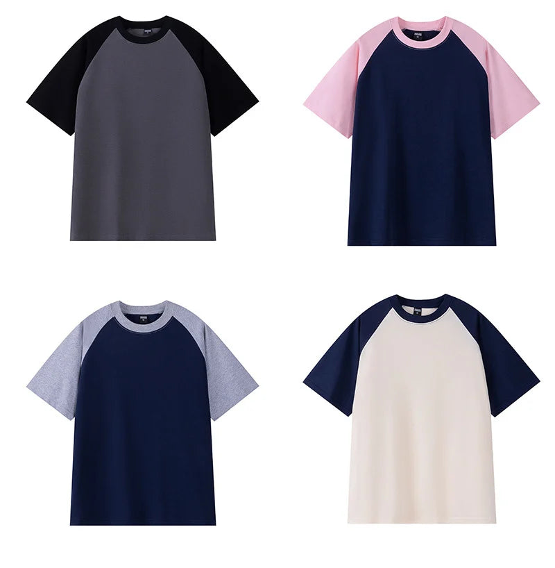 Oversize Men's T-Shirt Heavy 240g Pure Cotton Short-Sleeved Men T-Shirt Casual Loose Tops Tees Contrasting Color Man T Shirt