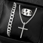 Cross-Style Accessories Set Bracelet Necklace Ring 3 Pieces Stainless Steel Elegant Suitable Both Men Women Fashionable Gift Set