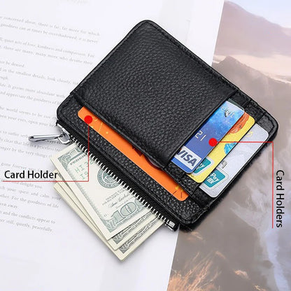 Slim PU Leather Card Holder Wallet with Zipper & Coin Pocket – Compact Unisex Wallet for Men & Women