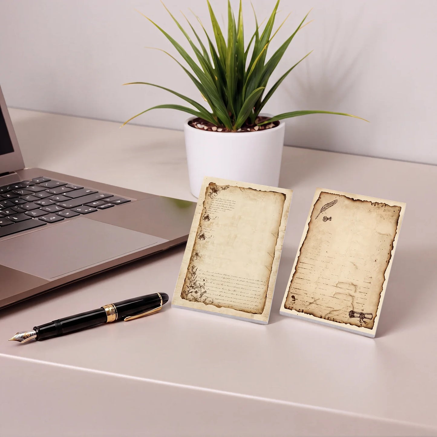 2 pcs Vintage Style Sticky Notes, 100 Sheets Total, 100 x 70 mm / 3.93 x 2.75 Inch, Self-Adhesive Reminder Notes for Office