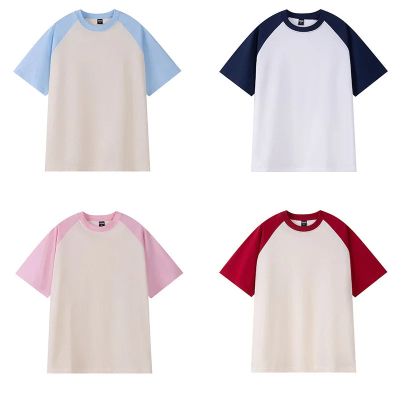 Oversize Men's T-Shirt Heavy 240g Pure Cotton Short-Sleeved Men T-Shirt Casual Loose Tops Tees Contrasting Color Man T Shirt
