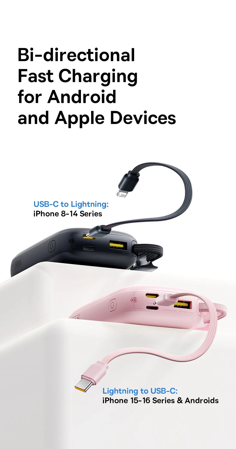 Baseus 45W Fast Charging Power Bank – 10,000mAh / 20,000mAh Portable Battery with Detachable USB-C & Lightning Cable for iPhone, iPad & USB-C Devices