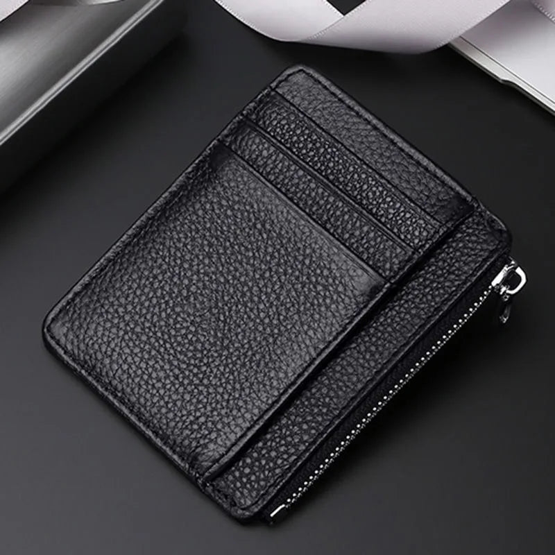Slim PU Leather Card Holder Wallet with Zipper & Coin Pocket – Compact Unisex Wallet for Men & Women