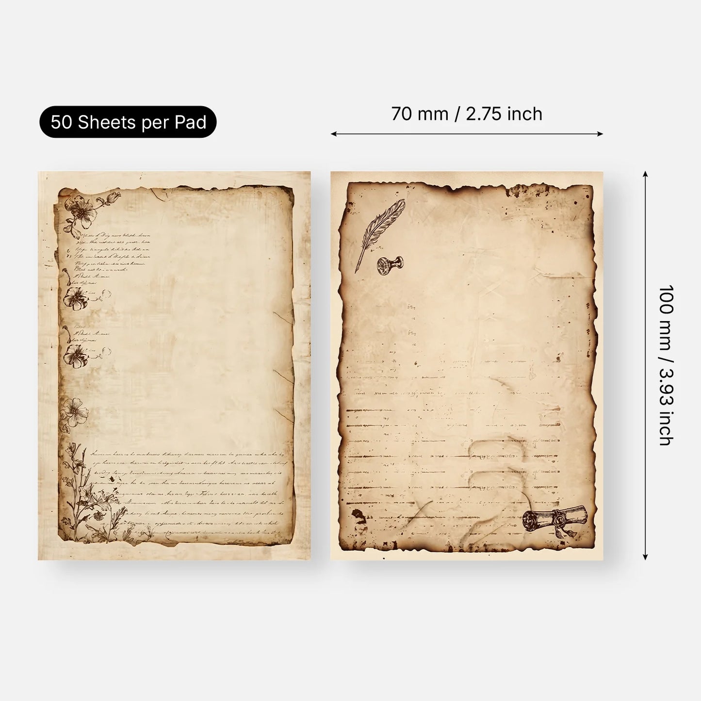 2 pcs Vintage Style Sticky Notes, 100 Sheets Total, 100 x 70 mm / 3.93 x 2.75 Inch, Self-Adhesive Reminder Notes for Office