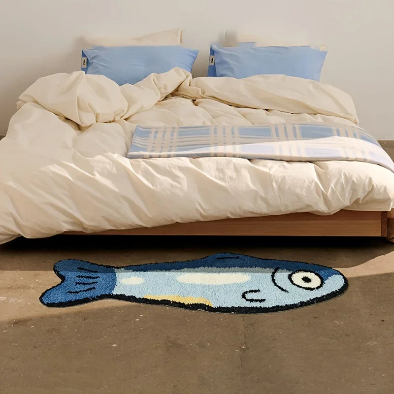 VIKAMA Cute Salted Fish Long Carpet 40x120cm, Living Room Area Floor Mat, Children's Bedroom Bedside Blanket, Home Decoration