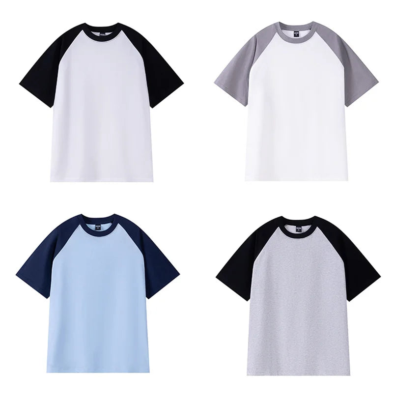 Oversize Men's T-Shirt Heavy 240g Pure Cotton Short-Sleeved Men T-Shirt Casual Loose Tops Tees Contrasting Color Man T Shirt