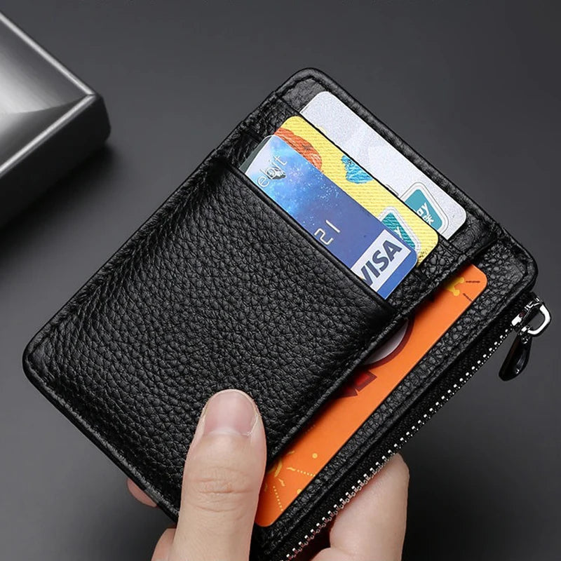 Slim PU Leather Card Holder Wallet with Zipper & Coin Pocket – Compact Unisex Wallet for Men & Women