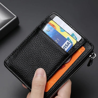 Slim PU Leather Card Holder Wallet with Zipper & Coin Pocket – Compact Unisex Wallet for Men & Women
