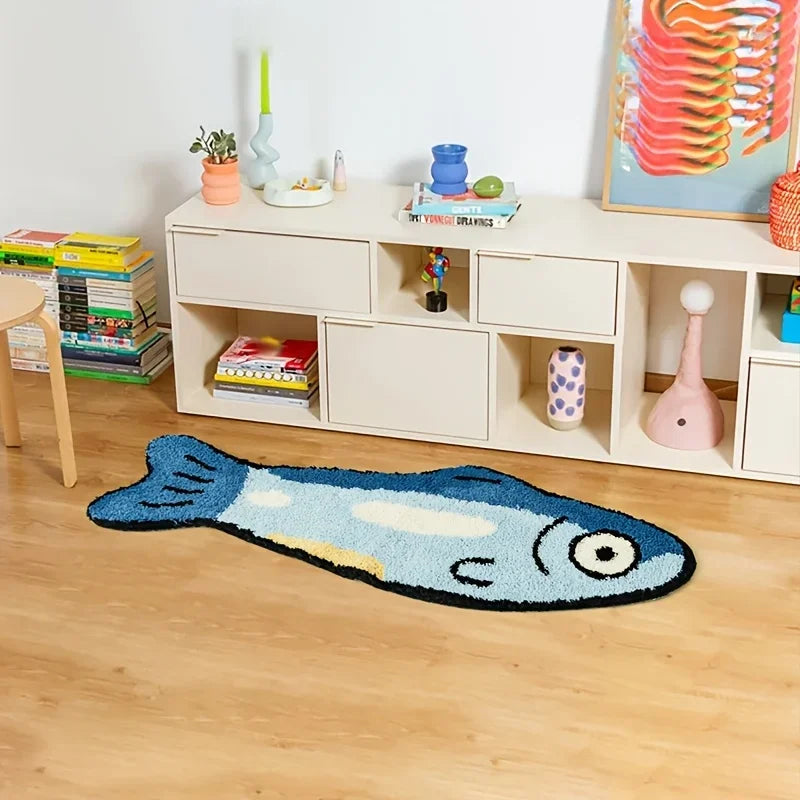 VIKAMA Cute Salted Fish Long Carpet 40x120cm, Living Room Area Floor Mat, Children's Bedroom Bedside Blanket, Home Decoration