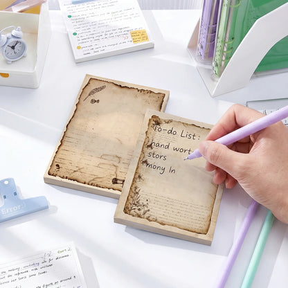 2 pcs Vintage Style Sticky Notes, 100 Sheets Total, 100 x 70 mm / 3.93 x 2.75 Inch, Self-Adhesive Reminder Notes for Office