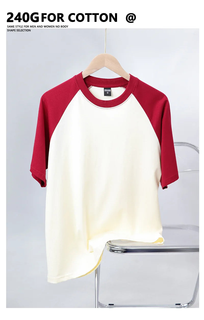 Oversize Men's T-Shirt Heavy 240g Pure Cotton Short-Sleeved Men T-Shirt Casual Loose Tops Tees Contrasting Color Man T Shirt
