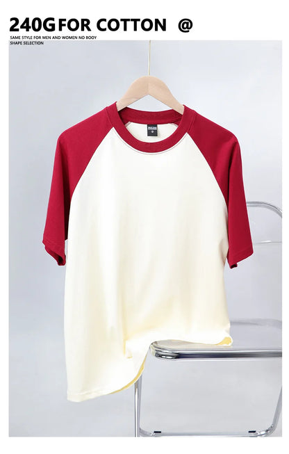 Oversize Men's T-Shirt Heavy 240g Pure Cotton Short-Sleeved Men T-Shirt Casual Loose Tops Tees Contrasting Color Man T Shirt