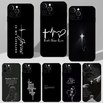 Verse Christian Jesus Bible Phone Case For iPhone 16,15,14,13,12,11 Plus,Pro Max,XS,X,XR,SE,Mini,8,7 Soft Silicone Black Cover
