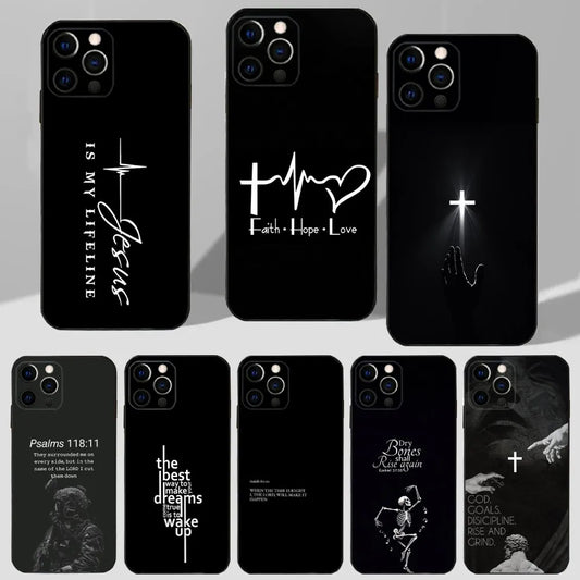 Verse Christian Jesus Bible Phone Case For iPhone 16,15,14,13,12,11 Plus,Pro Max,XS,X,XR,SE,Mini,8,7 Soft Silicone Black Cover