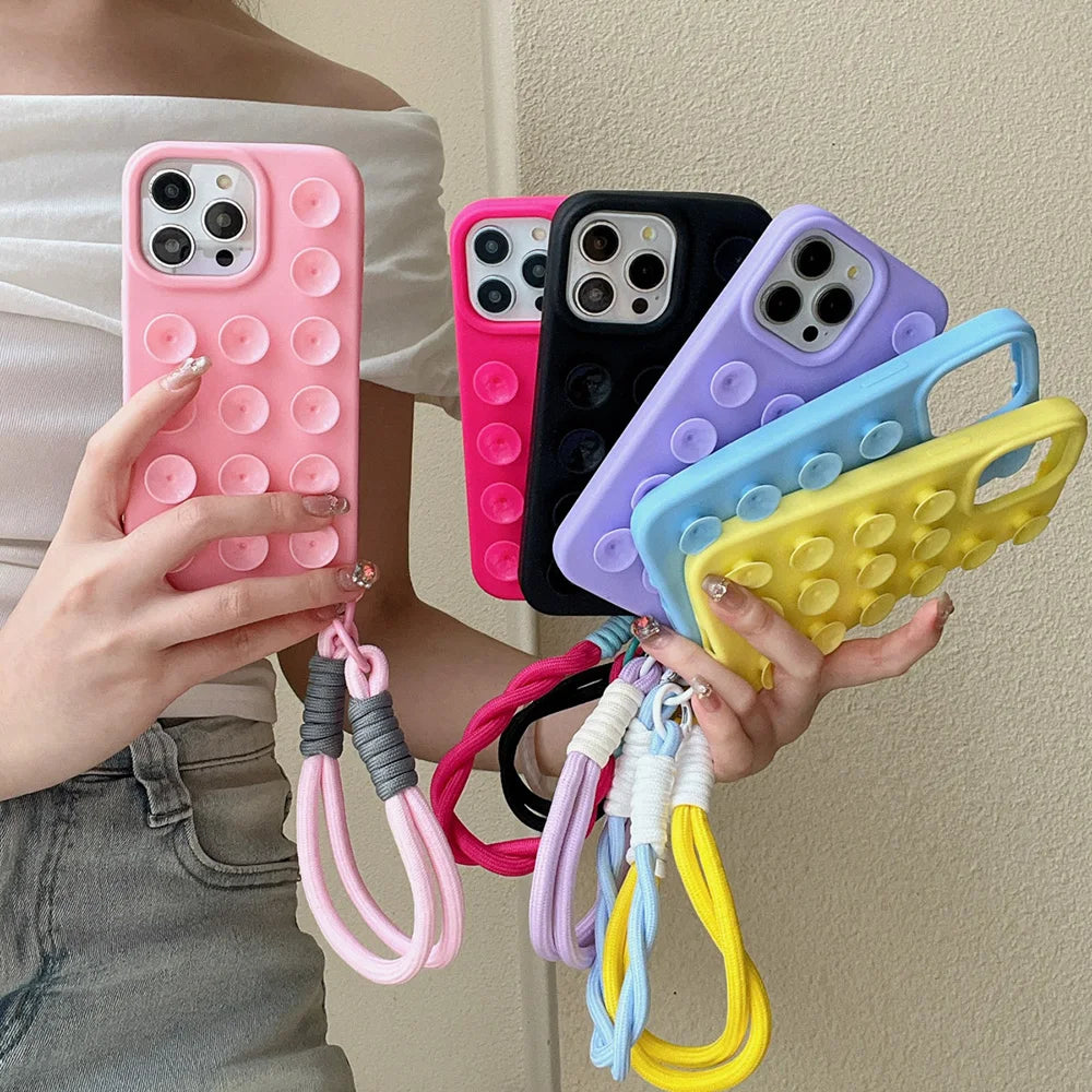 Suction Cup Soft Silicone Phone Case For iPhone 16 Pro Max 17 13 14 11 12 15 Pro Max Plus Anti-Slip Shockproof Candy Color Cover